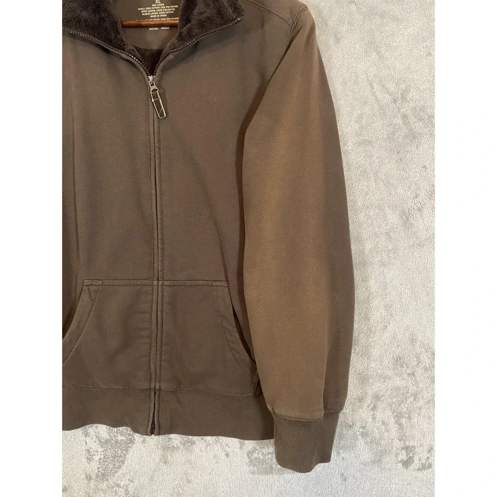 L.L. Bean Jacket‎ Mens XL Brown Fleece Lined Full Zip Mock Neck Classic *READ*